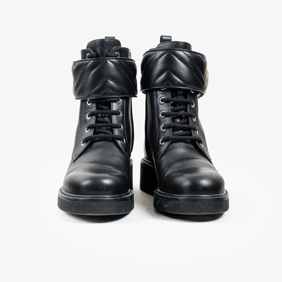 *SOLD* Gucci Flores Calfskin Nappa Matelasse GG Black Combat Boot - Picture 2 of 12